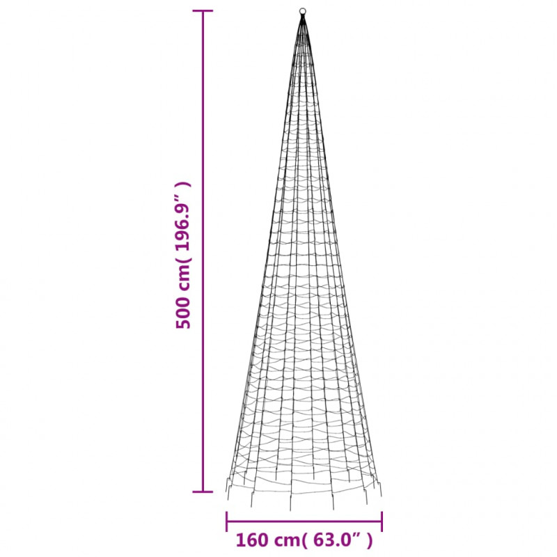 Choinka z lampek, na maszt, 1534 ciepłe białe LED, 500 cm