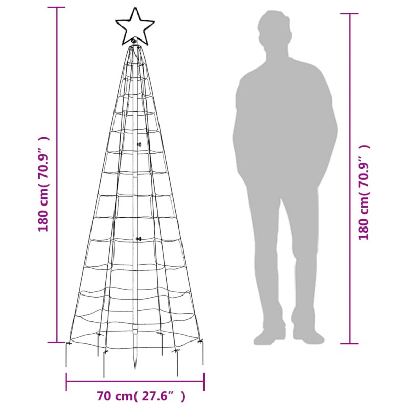 Choinka z lampek, z kołkami, 220 kolorowych LED, 180 cm