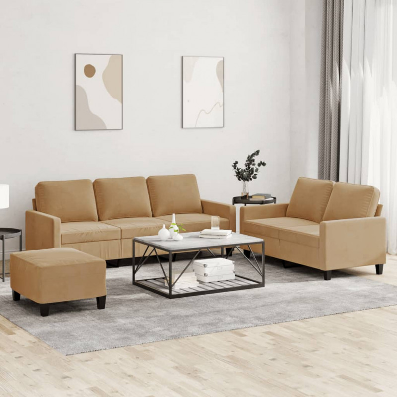 3-częściowy komplet wypoczynkowy, obity aksamitem, brązowy