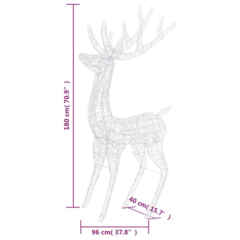 Renifery z akrylu XXL, 3 szt., 250 kolorowych LED, 180 cm