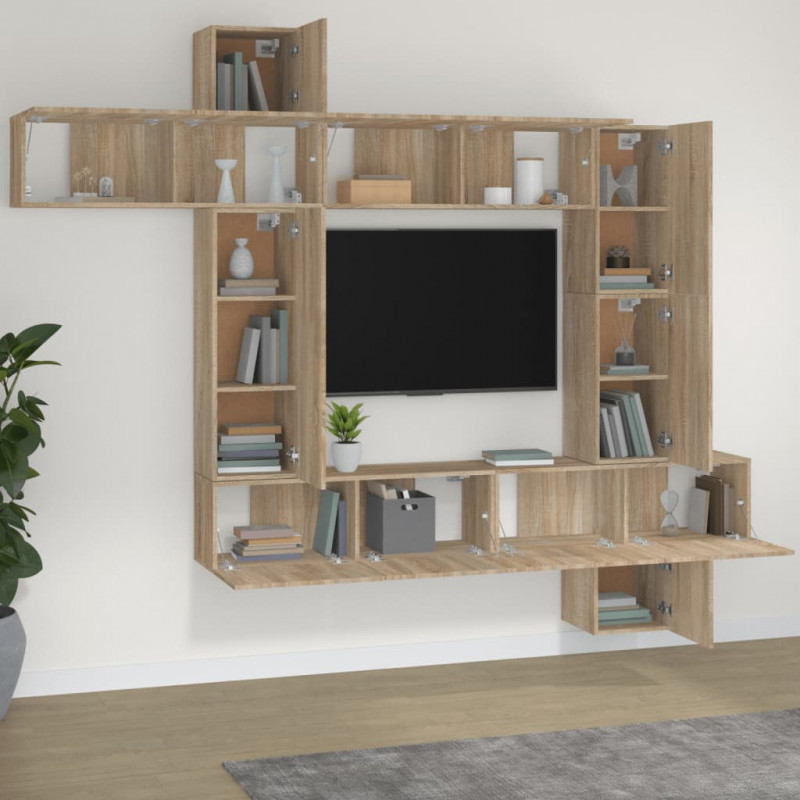 Zestaw 9 szafek TV, dąb sonoma, materiał drewnopochodny