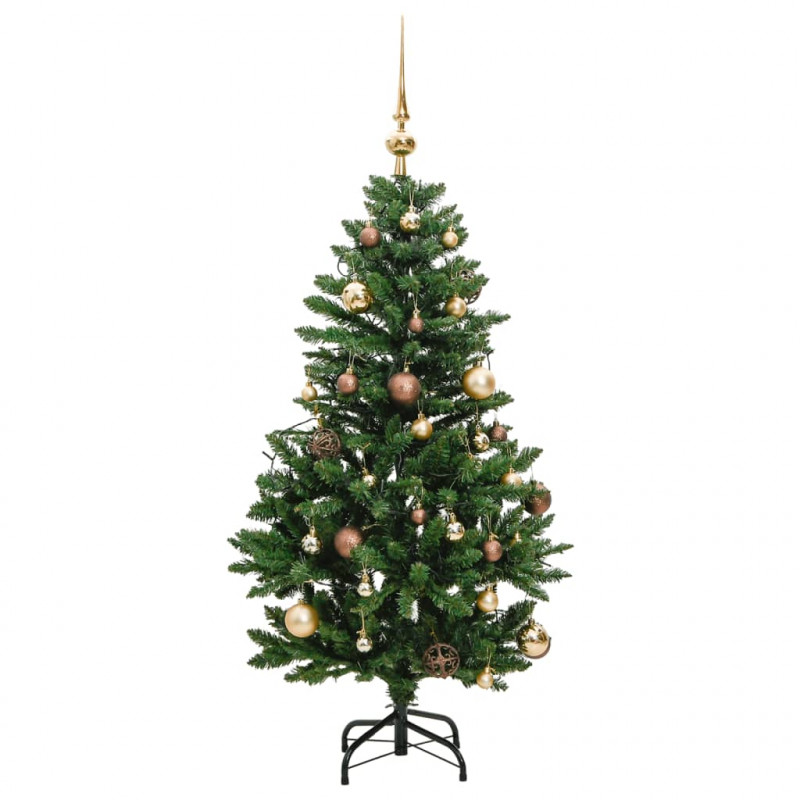 Sztuczna choinka na zawiasach, 150 lampek LED i bombki, 120 cm