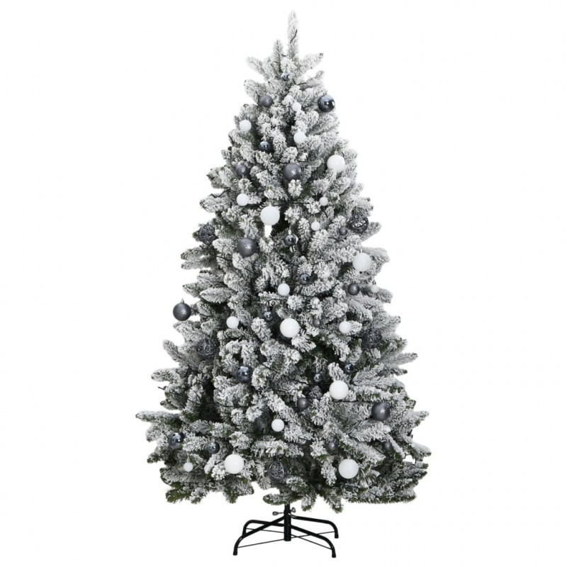 Sztuczna choinka na zawiasach, 300 lampek LED i bombki, 210 cm