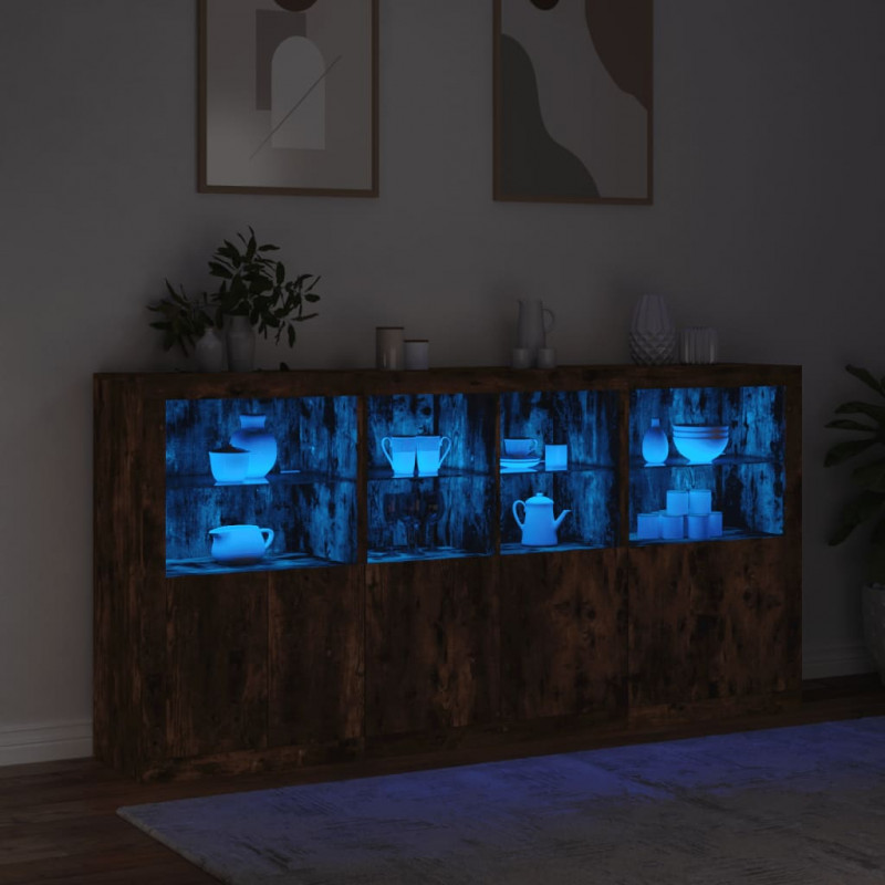 Szafka z oświetleniem LED, przydymiony dąb, 202x37x100 cm