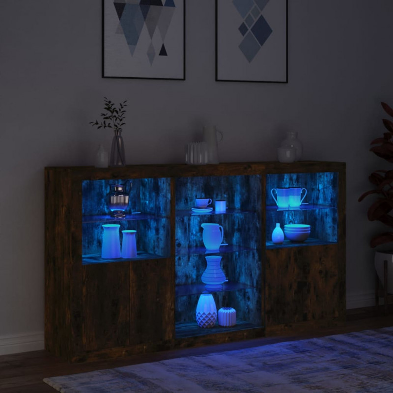 Szafka z oświetleniem LED, przydymiony dąb, 181,5x37x100 cm