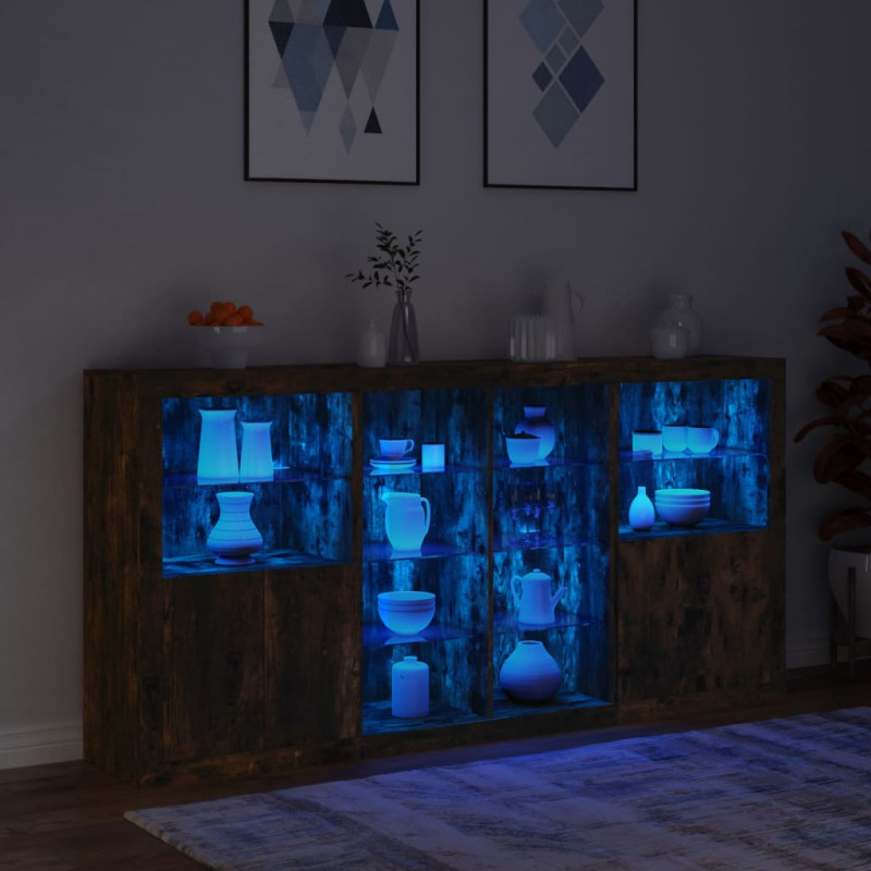 Szafka z oświetleniem LED, przydymiony dąb, 202x37x100 cm