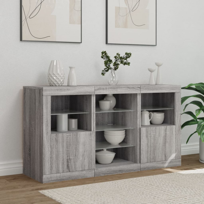 Szafka z oświetleniem LED, szary dąb sonoma, 123x37x67 cm