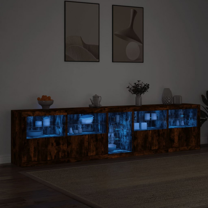 Szafka z oświetleniem LED, przydymiony dąb, 283x37x67 cm
