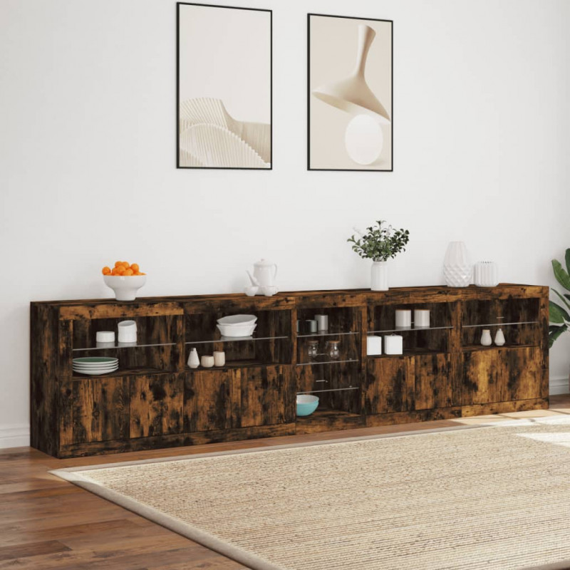 Szafka z oświetleniem LED, przydymiony dąb, 283x37x67 cm