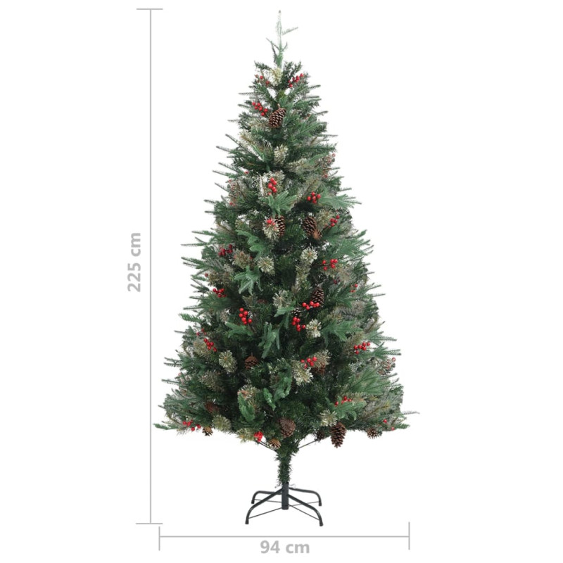 Choinka z szyszkami, zielona, 225 cm, PVC i PE
