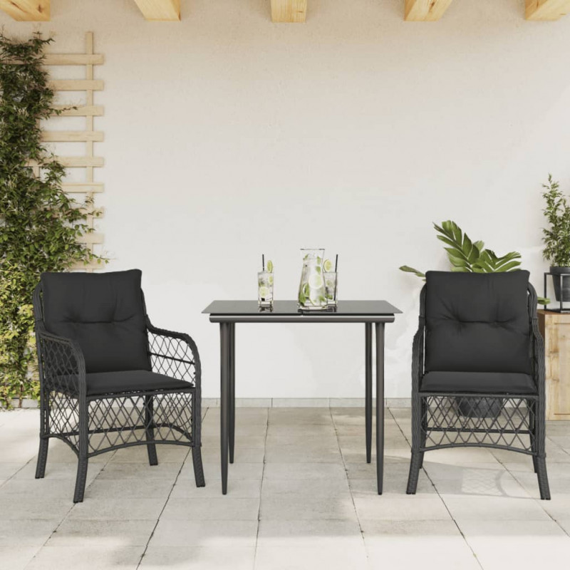 3-cz. zestaw mebli bistro z poduszkami, czarny, polirattan