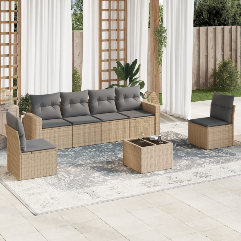 7-cz. zestaw wypoczynkowy do ogrodu, z poduszkami, beżowy