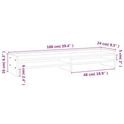 Podstawka na monitor, biała, 100x24x16 cm, lite drewno sosnowe