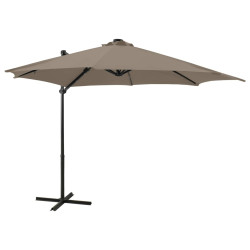 Parasol wiszący z lampkami LED i słupkiem, 300 cm, taupe