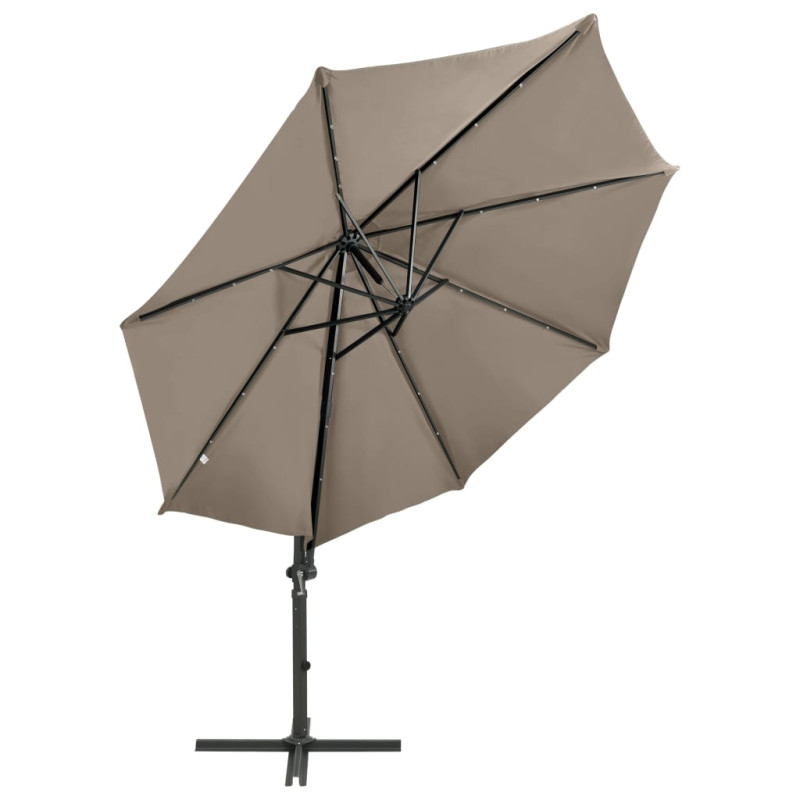 Parasol wiszący z lampkami LED i słupkiem, 300 cm, taupe