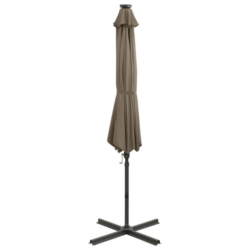 Parasol wiszący z lampkami LED i słupkiem, 300 cm, taupe