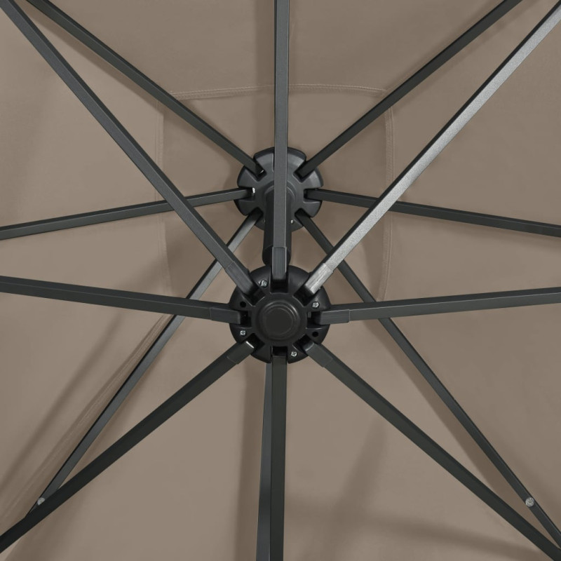 Parasol wiszący z lampkami LED i słupkiem, 300 cm, taupe