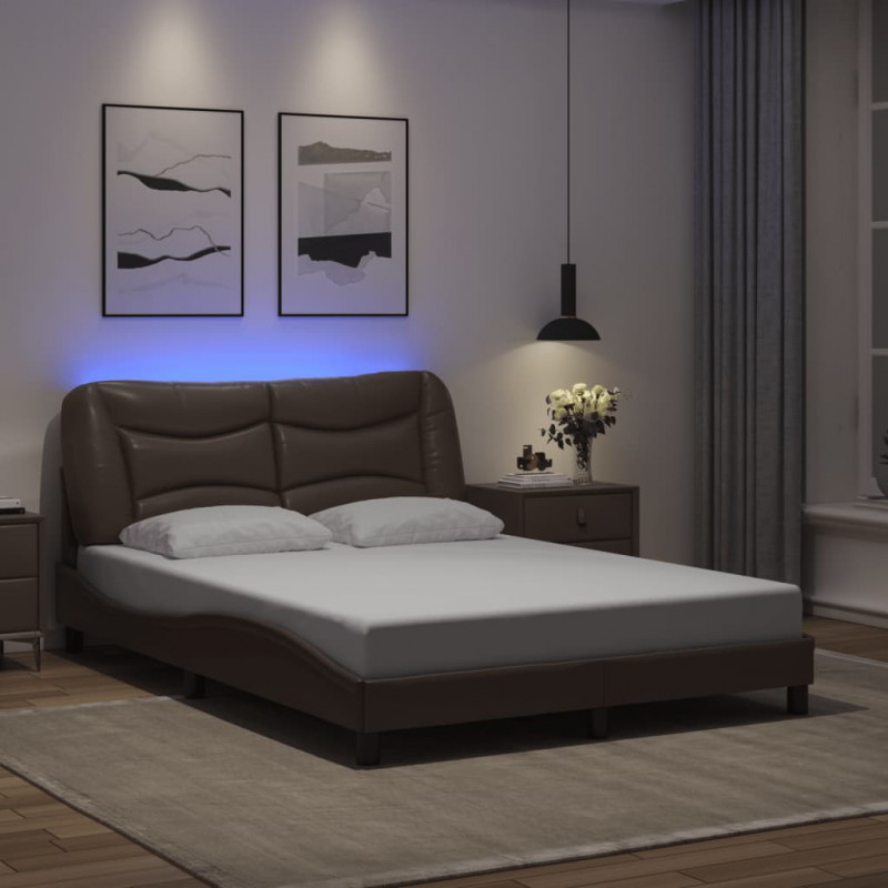 Rama łóżka z LED, brązowa, 120x200 cm, sztuczna skóra