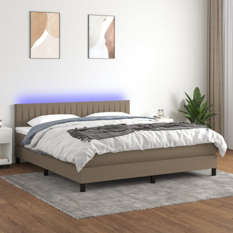 Łóżko kontynentalne z materacem, taupe, 160x200 cm, tkanina
