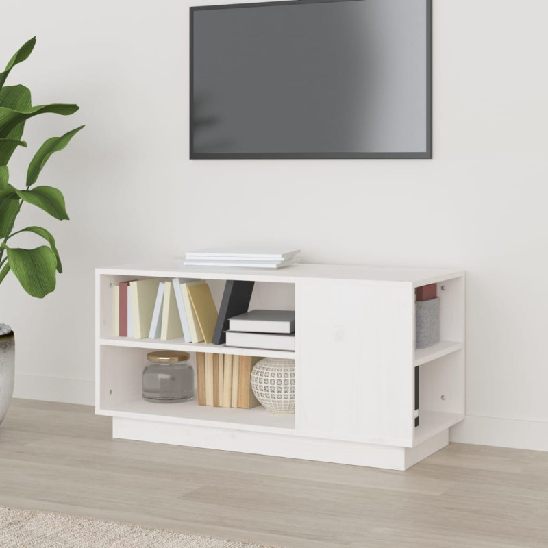 Szafka pod telewizor, biała, 80x35x40,5 cm, lite drewno sosnowe