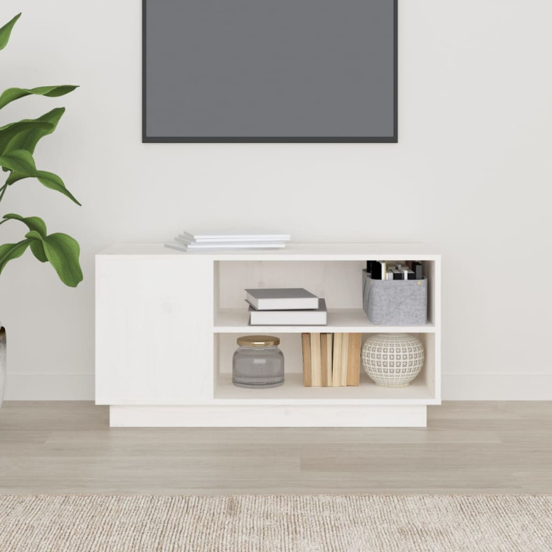 Szafka pod telewizor, biała, 80x35x40,5 cm, lite drewno sosnowe