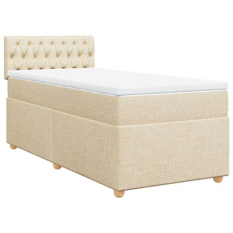 Łóżko kontynentalne z materacem, kremowe, tkanina, 80x200 cm
