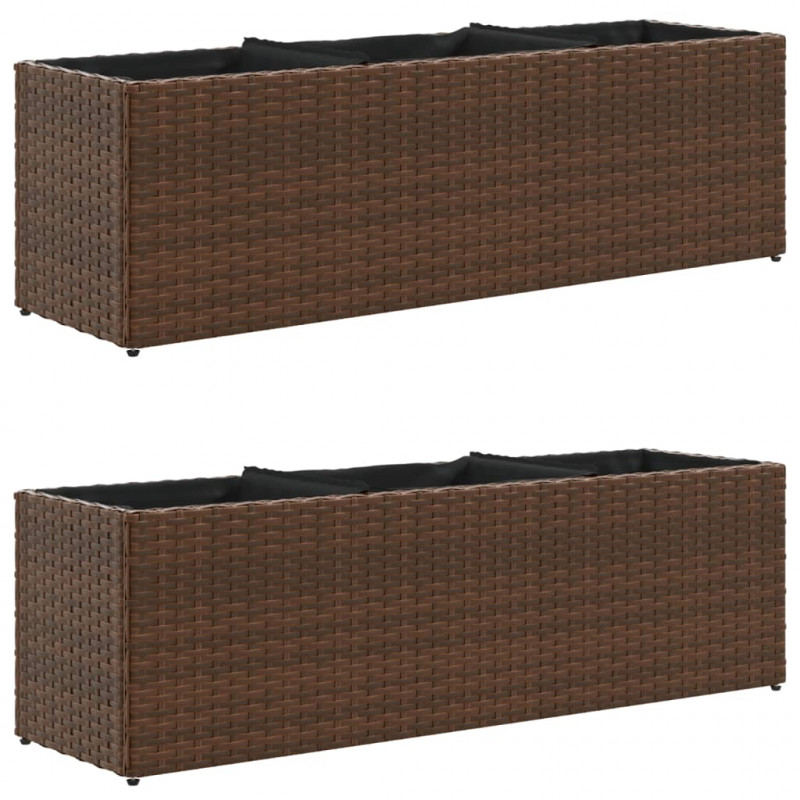 Donice ogrodowe z 3 wkładami, 2 szt., brązowe, 105x30x32 cm