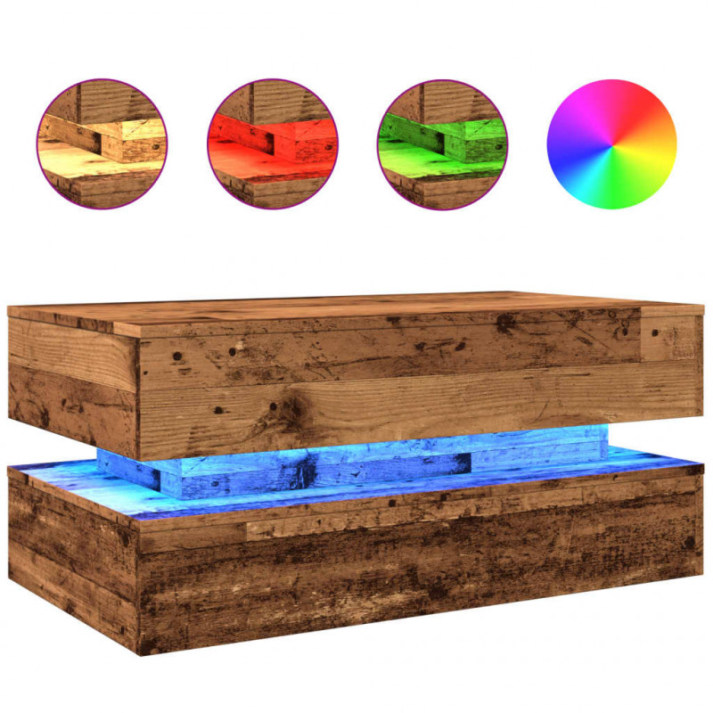 Stolik kawowy z oświetleniem LED, stare drewno, 90x50x40 cm
