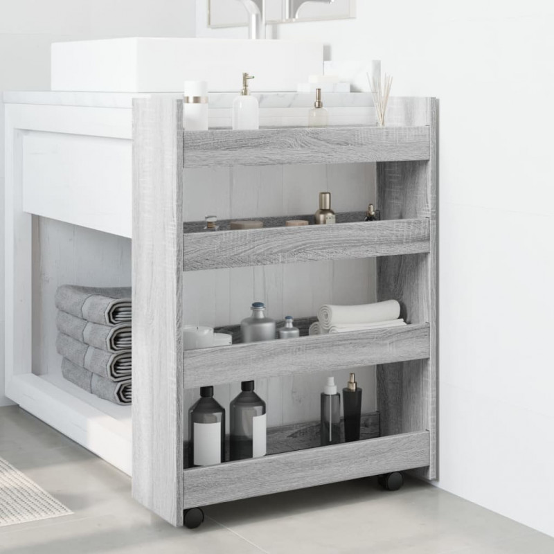 Wąski wózek pomocniczy, 4-poziomowy, szary dąb sonoma