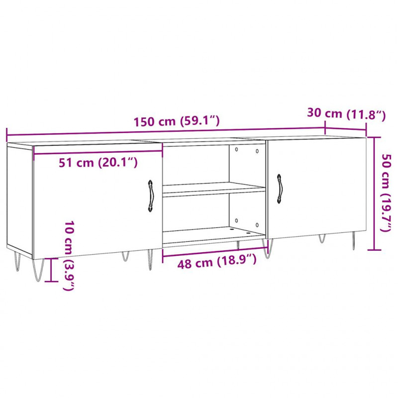 Szafka TV, stare drewno, 150x30x50 cm, materiał drewnopochodny