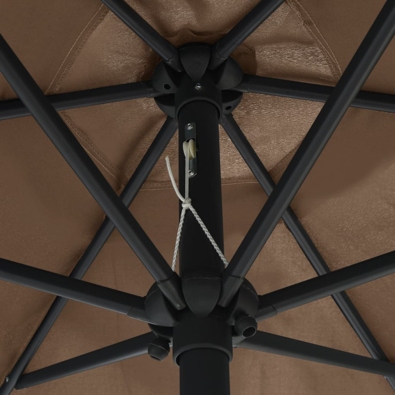 Parasol ogrodowy z LED i aluminiowym słupkiem, 270 cm, taupe