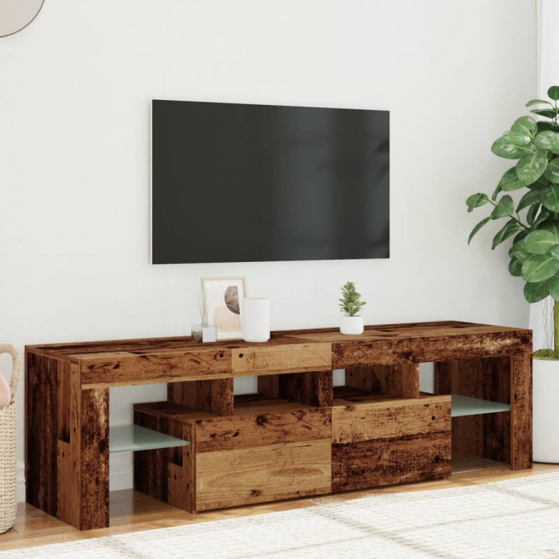 Szafka pod TV z oświetleniem LED, stare drewno, 140x36,5x40 cm