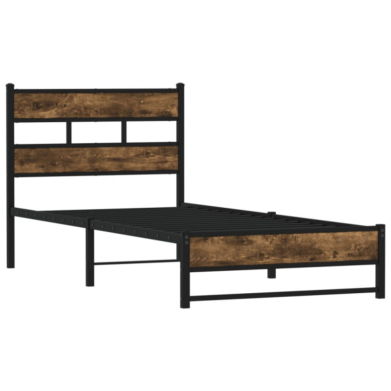 Metalowa rama łóżka, bez materaca, przydymiony dąb, 90x190 cm