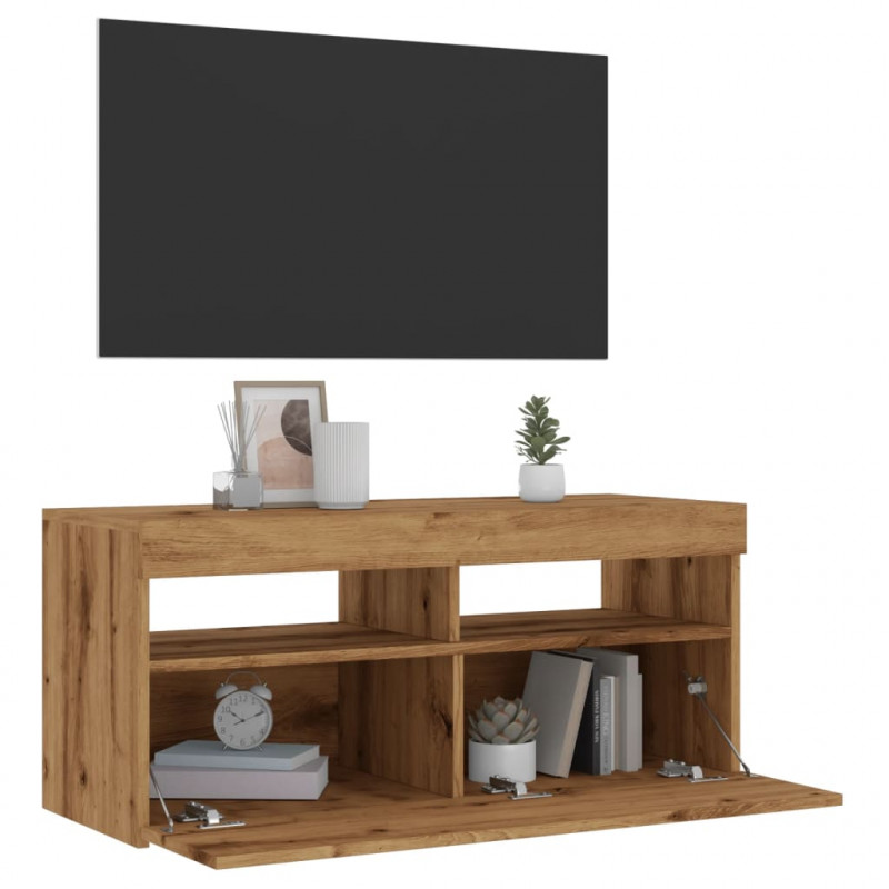Szafka pod TV z oświetleniem LED, dąb artisan, 90x35x40 cm