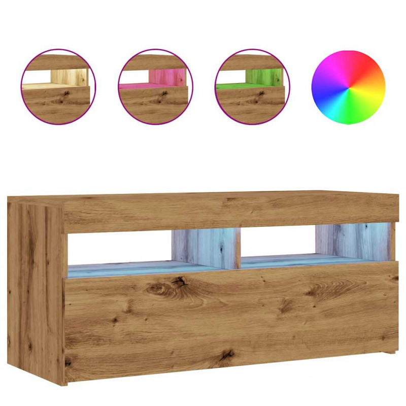 Szafka pod TV z oświetleniem LED, dąb artisan, 90x35x40 cm