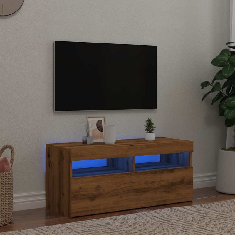 Szafka pod TV z oświetleniem LED, dąb artisan, 90x35x40 cm