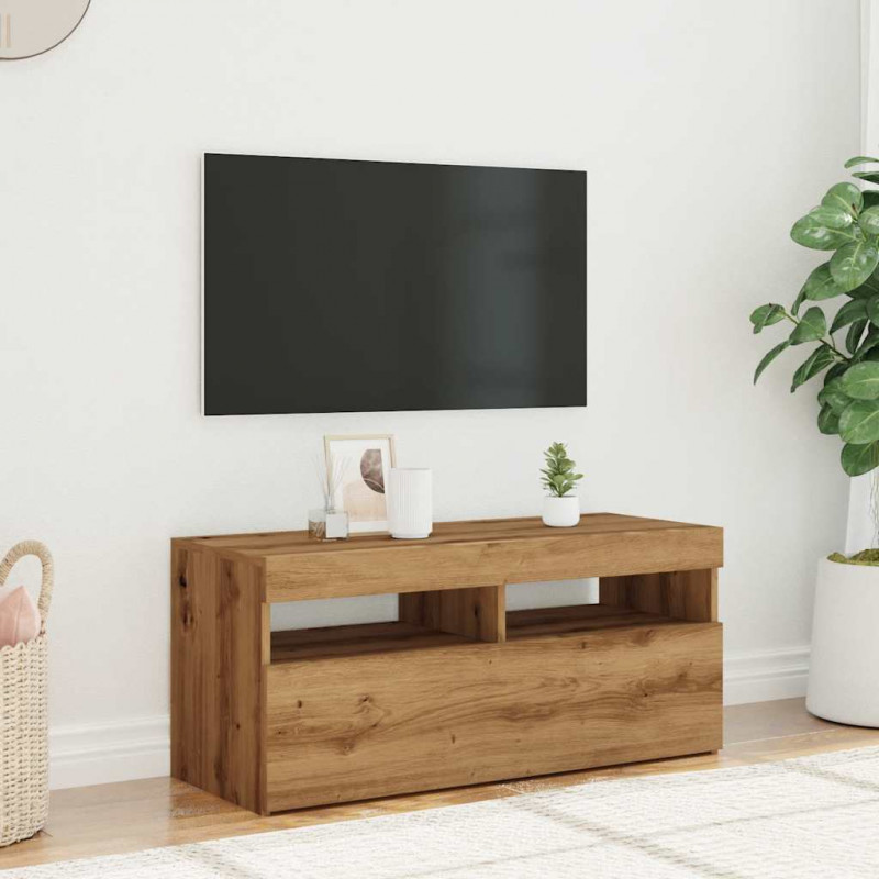 Szafka pod TV z oświetleniem LED, dąb artisan, 90x35x40 cm