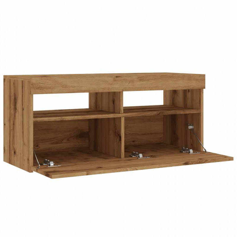 Szafka pod TV z oświetleniem LED, dąb artisan, 90x35x40 cm
