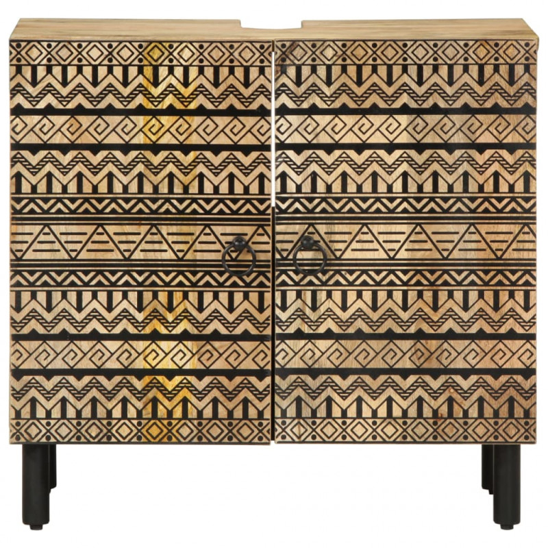 Szafka pod umywalkę, czarna, 62x33x58 cm, lite drewno mango