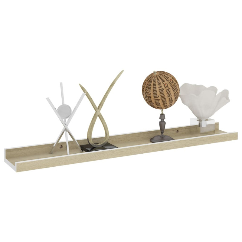 Półki ścienne, 2 szt., biel i dąb sonoma, 60x9x3 cm