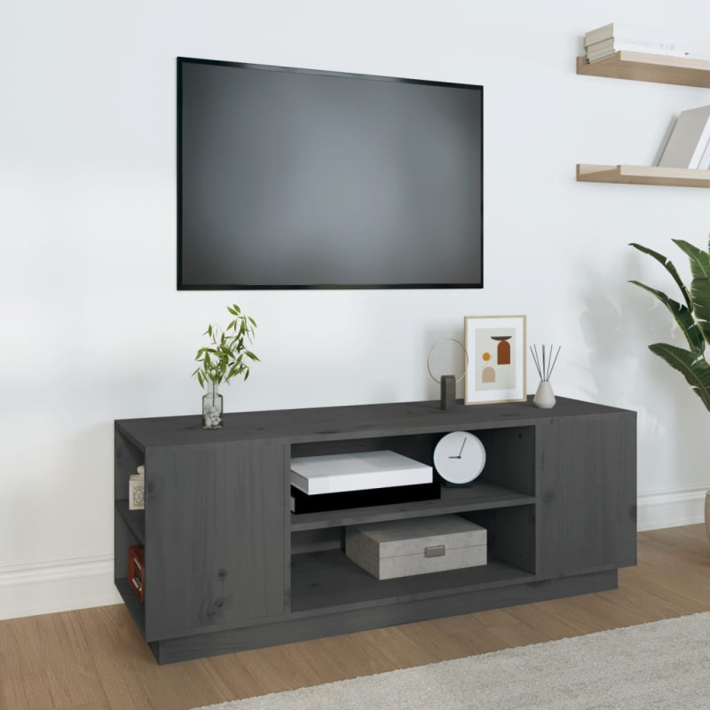 Szafka pod telewizor, szara, 110x35x40,5cm, lite drewno sosnowe