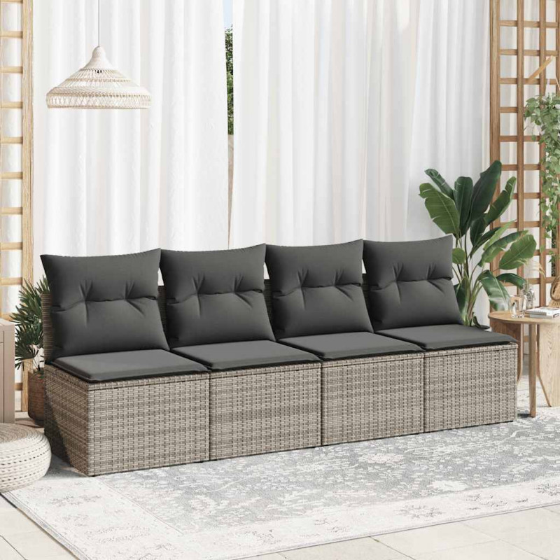 4-cz. sofa ogrodowa z poduszkami, szary, rattan PE i akacja