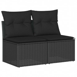 4-cz. sofa ogrodowa z poduszkami, czarny rattan PE i akacja