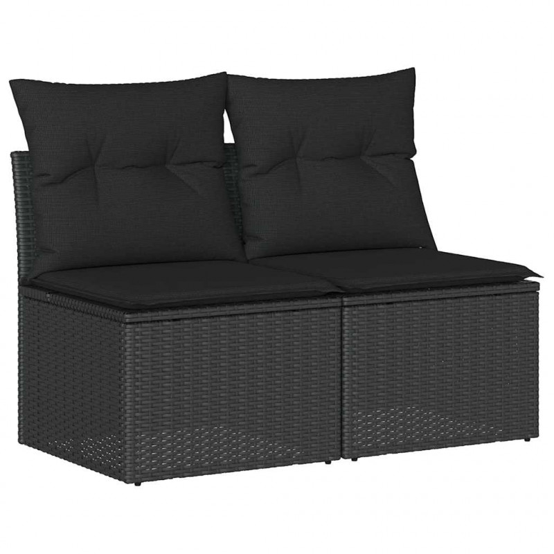 4-cz. sofa ogrodowa z poduszkami, czarny rattan PE i akacja