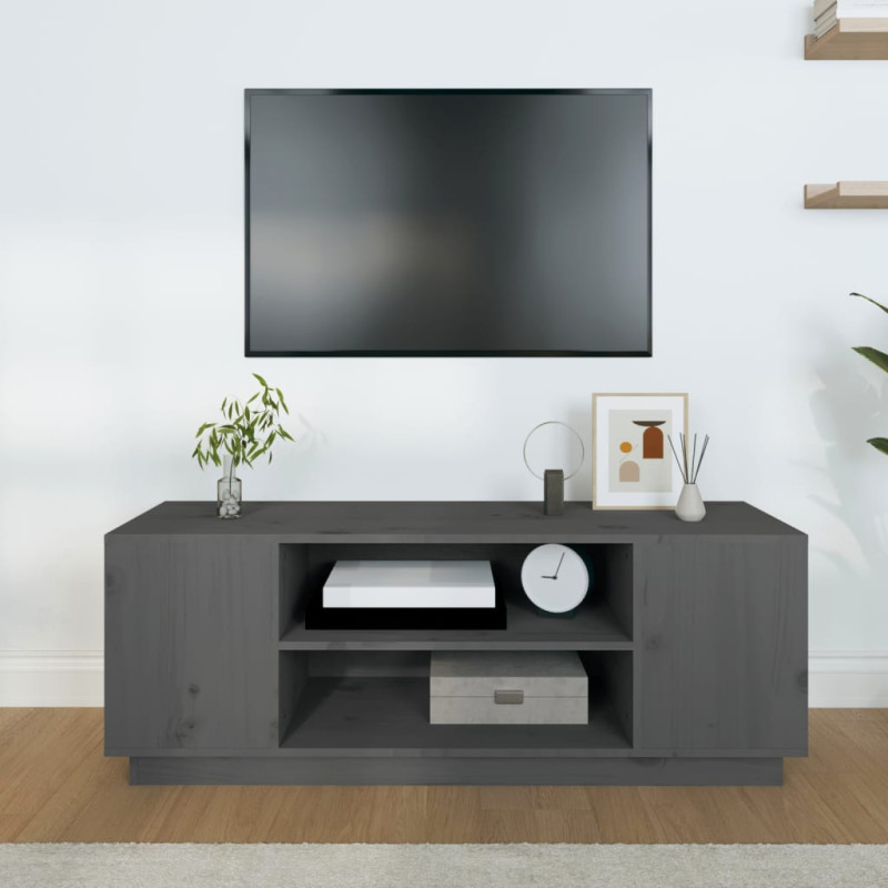 Szafka pod telewizor, szara, 110x35x40,5cm, lite drewno sosnowe
