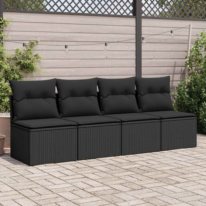 4-cz. sofa ogrodowa z poduszkami, czarny rattan PE i akacja