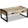 Stolik kawowy z 2 szufladami, lite drewno mango, 100x60x40 cm