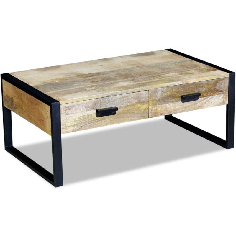 Stolik kawowy z 2 szufladami, lite drewno mango, 100x60x40 cm