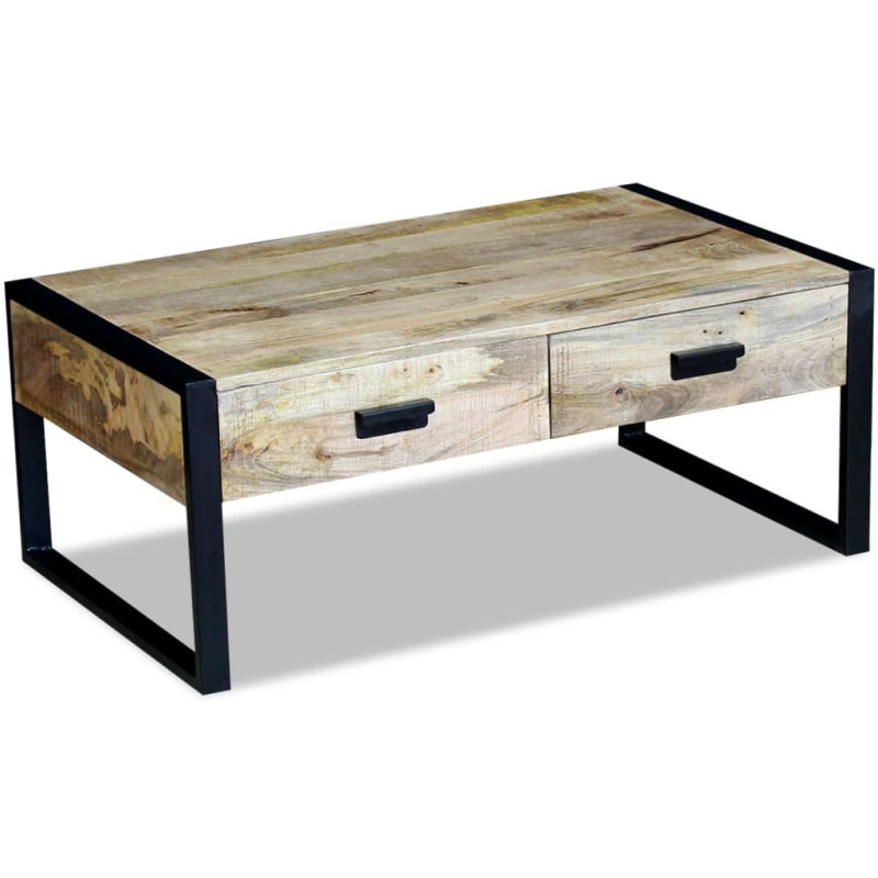 Stolik kawowy z 2 szufladami, lite drewno mango, 100x60x40 cm