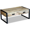 Stolik kawowy z 2 szufladami, lite drewno mango, 100x60x40 cm